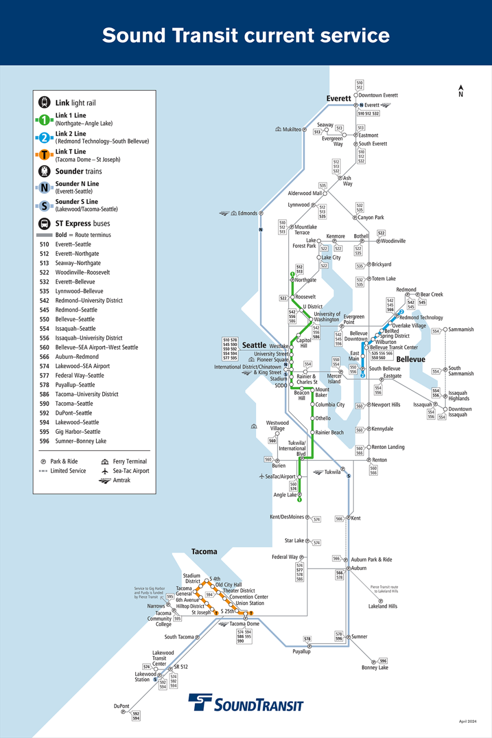 Current service map Sound Transit