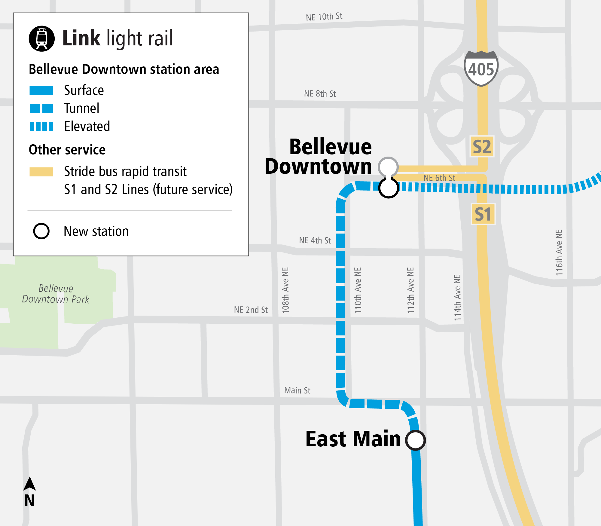 Project map and surrounding area for Bellevue Downtown Station