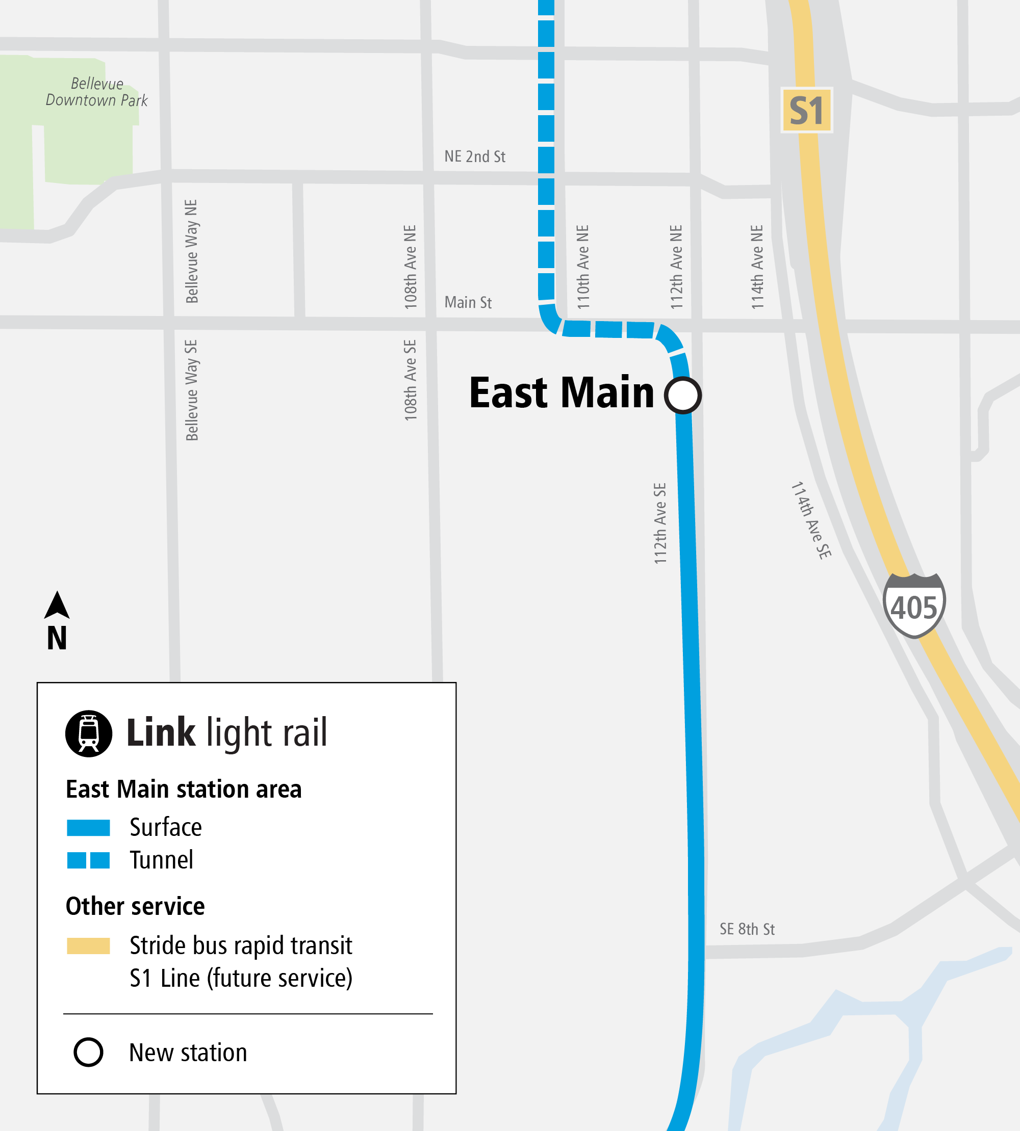 Project map and surrounding area for East Main Station