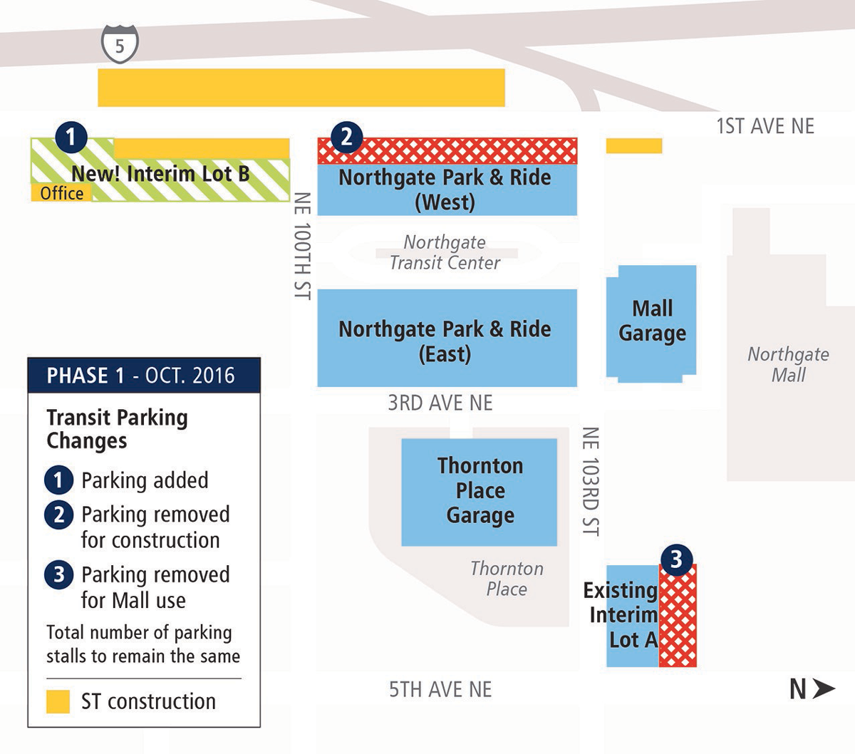 Map of upcoming changes to the Northgate Transit Center Park-and-Ride.