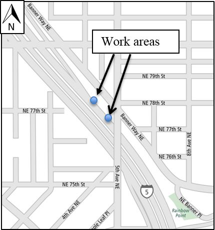 Map of the Banner Way NE &amp; NE 78th Street work area.