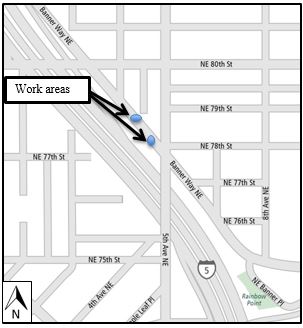 Map of Banner Way lane closure at NE 78th St.