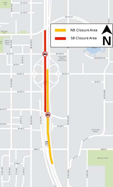 Map of overnight I-405 closures Jan. 3, 2018