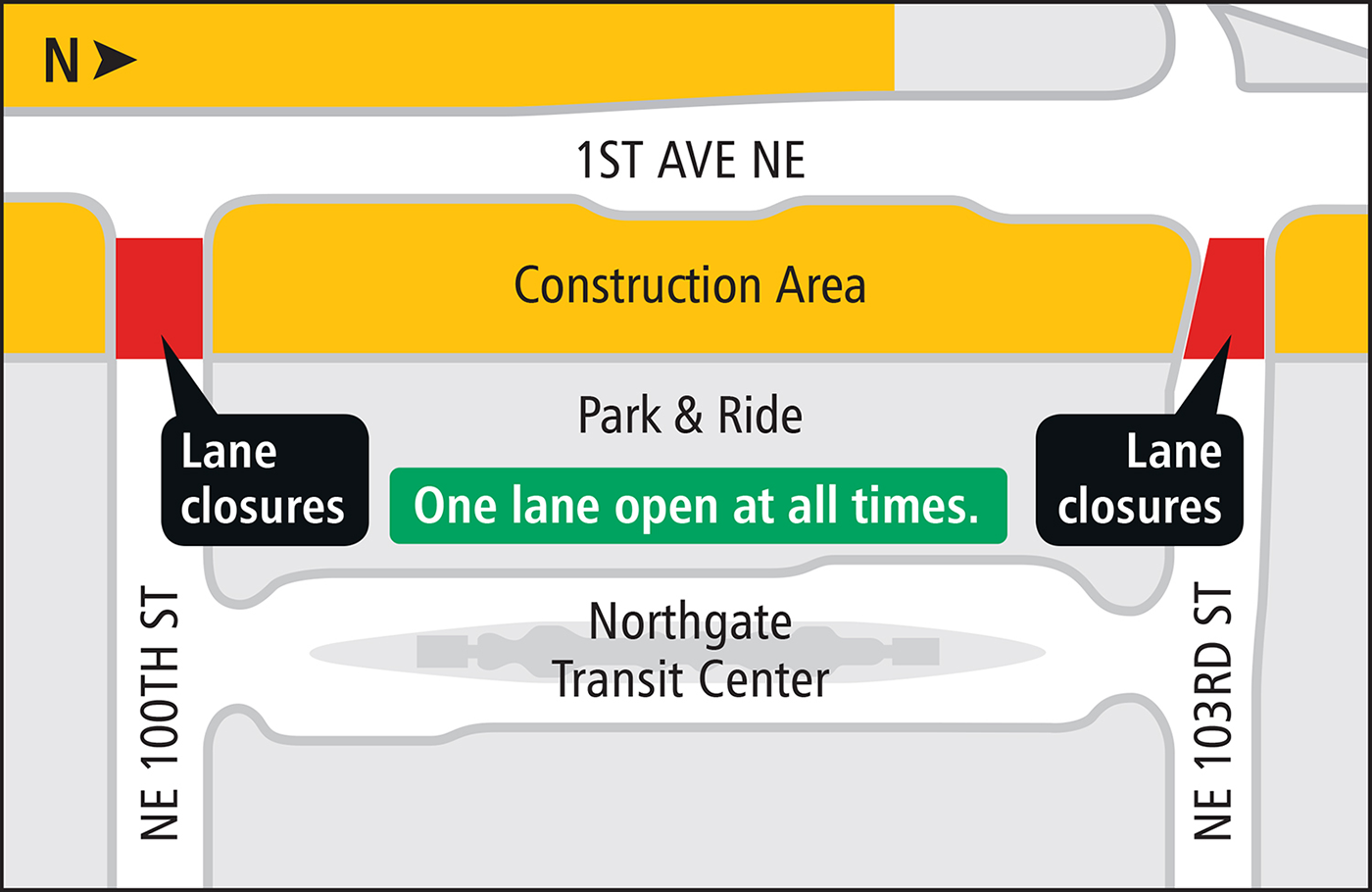 100th and 103rd Street closures at Northgate Transit Center.
