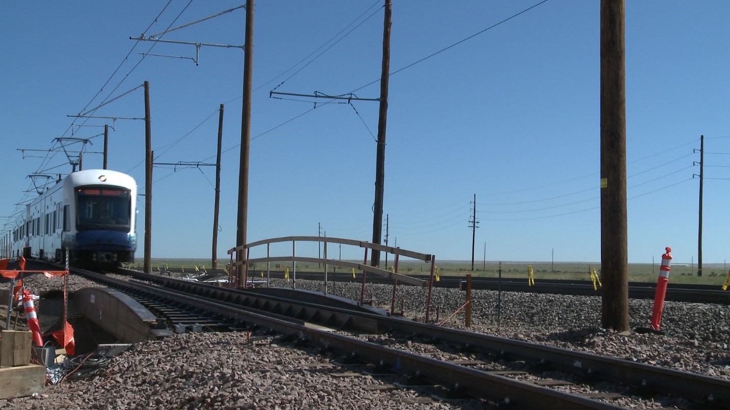 Photo of track bridge testing at the Transportation Technology Center in Pueblo, Colorado