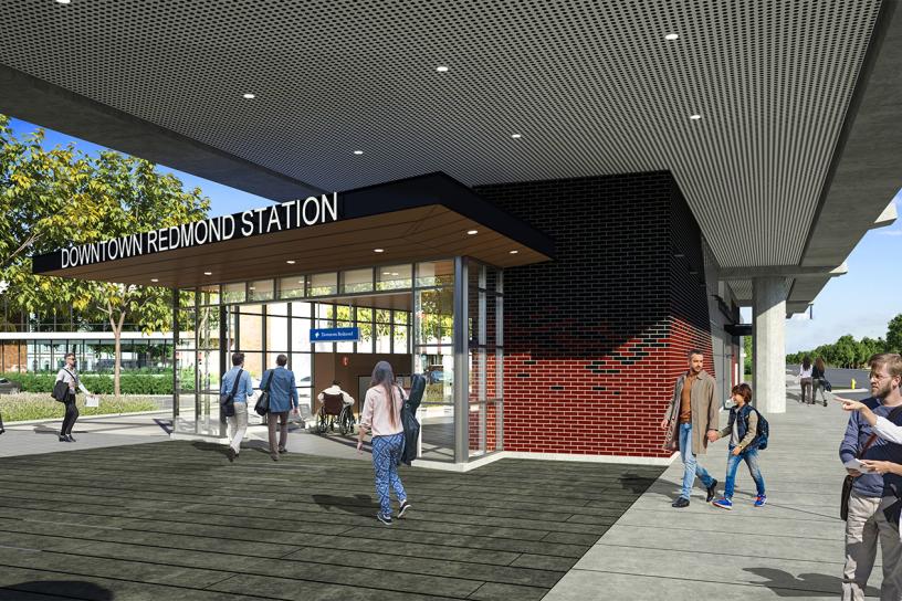Design visualization of downtown Redmond station’s east entrance.