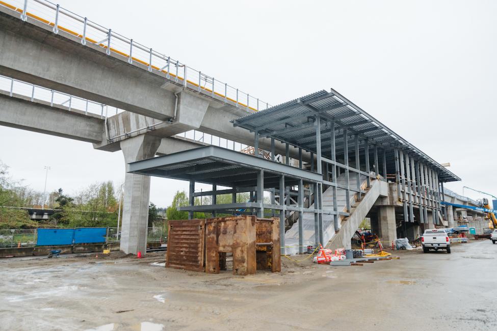 A look at Northgate Station in March, 2019 as the platform roof and station stairs come together. 