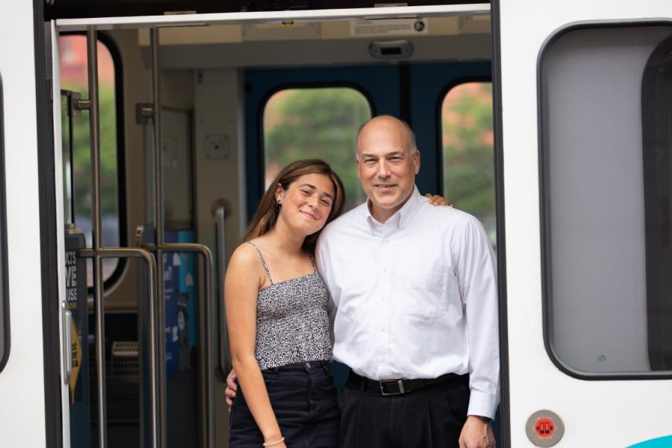 A father and his 15-year-old daughter on Link light rail today.