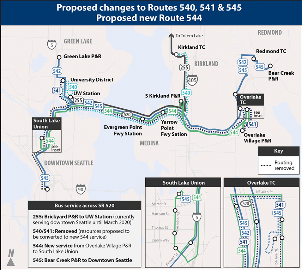Map of future service for SR 520 for the 2020 Service Implementation Plan.