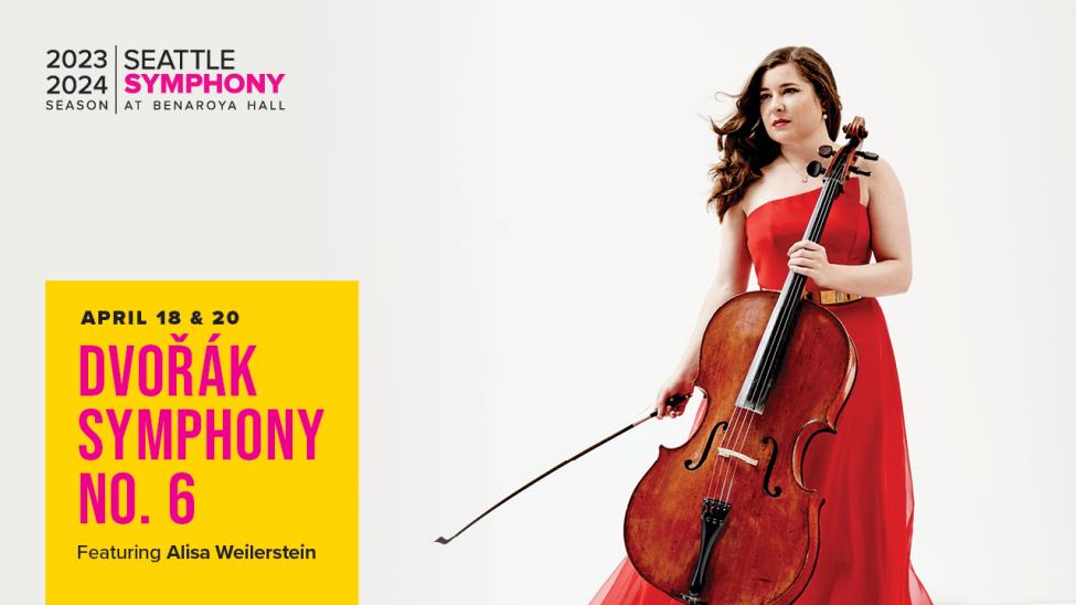 An advertisement graphic for Dvorak Symphony #6 at Benaroya Hall