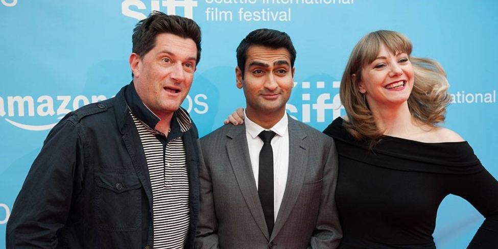 Director Michael Showalter with actors/writers Kumail Nanjiani and Emily V. Gordon at SIFF in 2017.