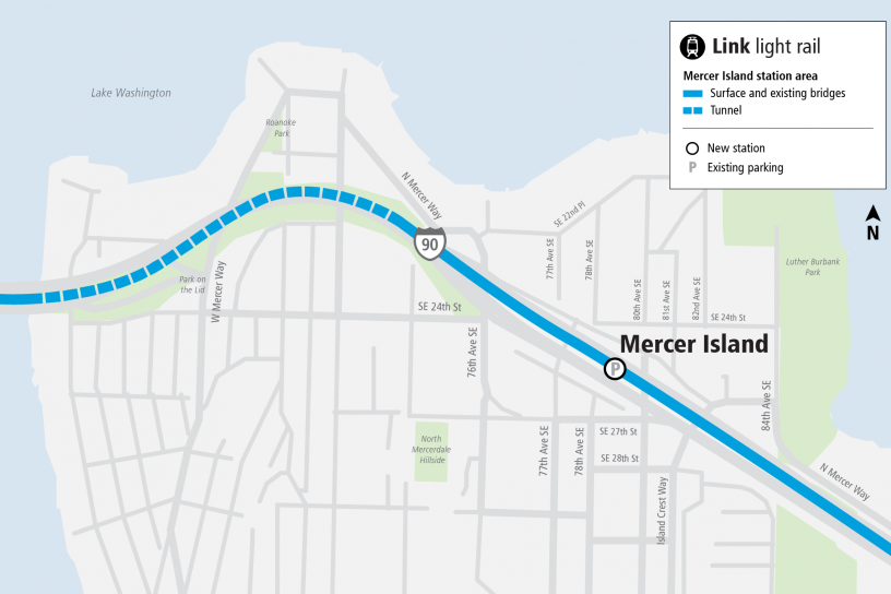 Project map and surrounding area for Mercer Island Station