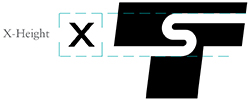 Illustrates x height in logo usage.