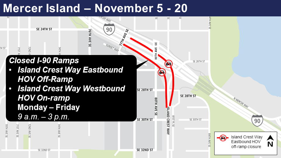 East Link Extension Mercer Island Island Crest Way ramp closures map