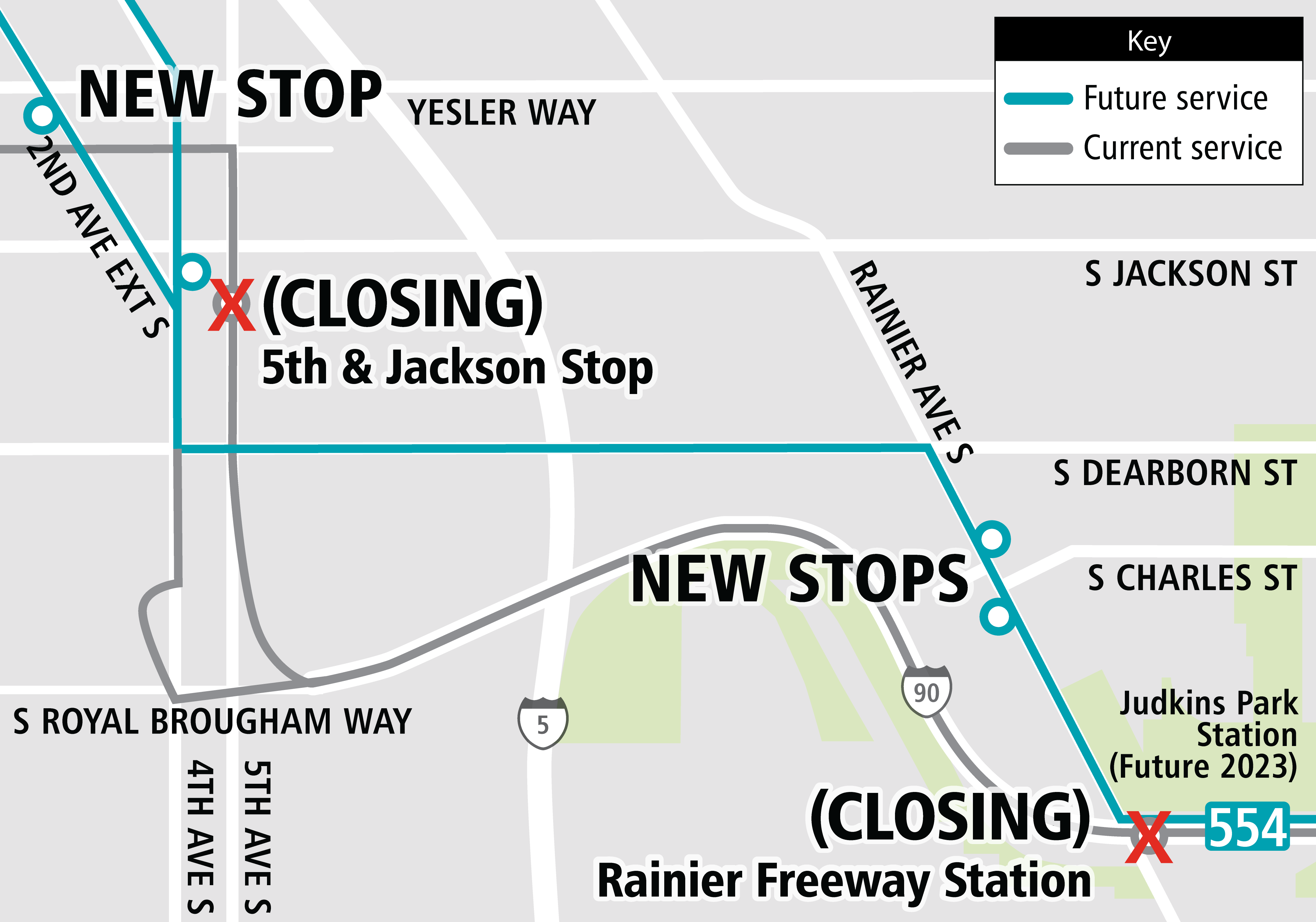 Map of 554 SIP route changes 2018