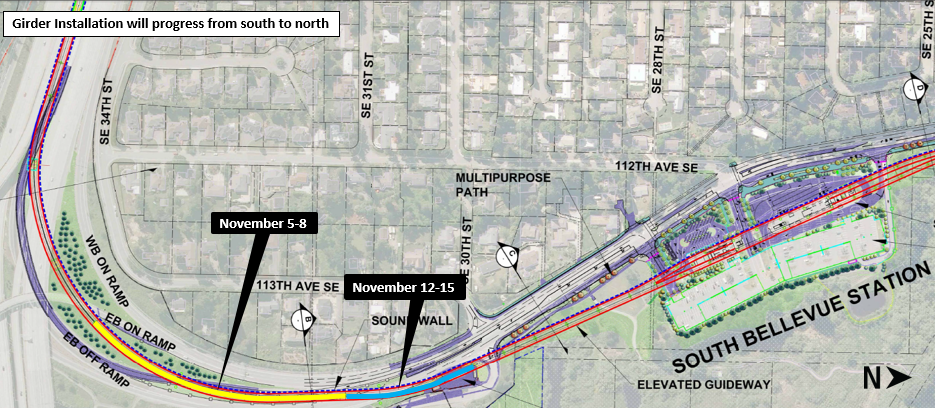 Map of girder installation in South Bellevue.