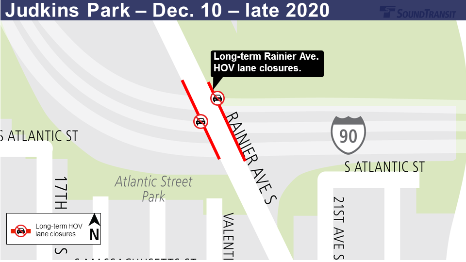 Judkin's Park Rainier Avenue HOV lane closures map