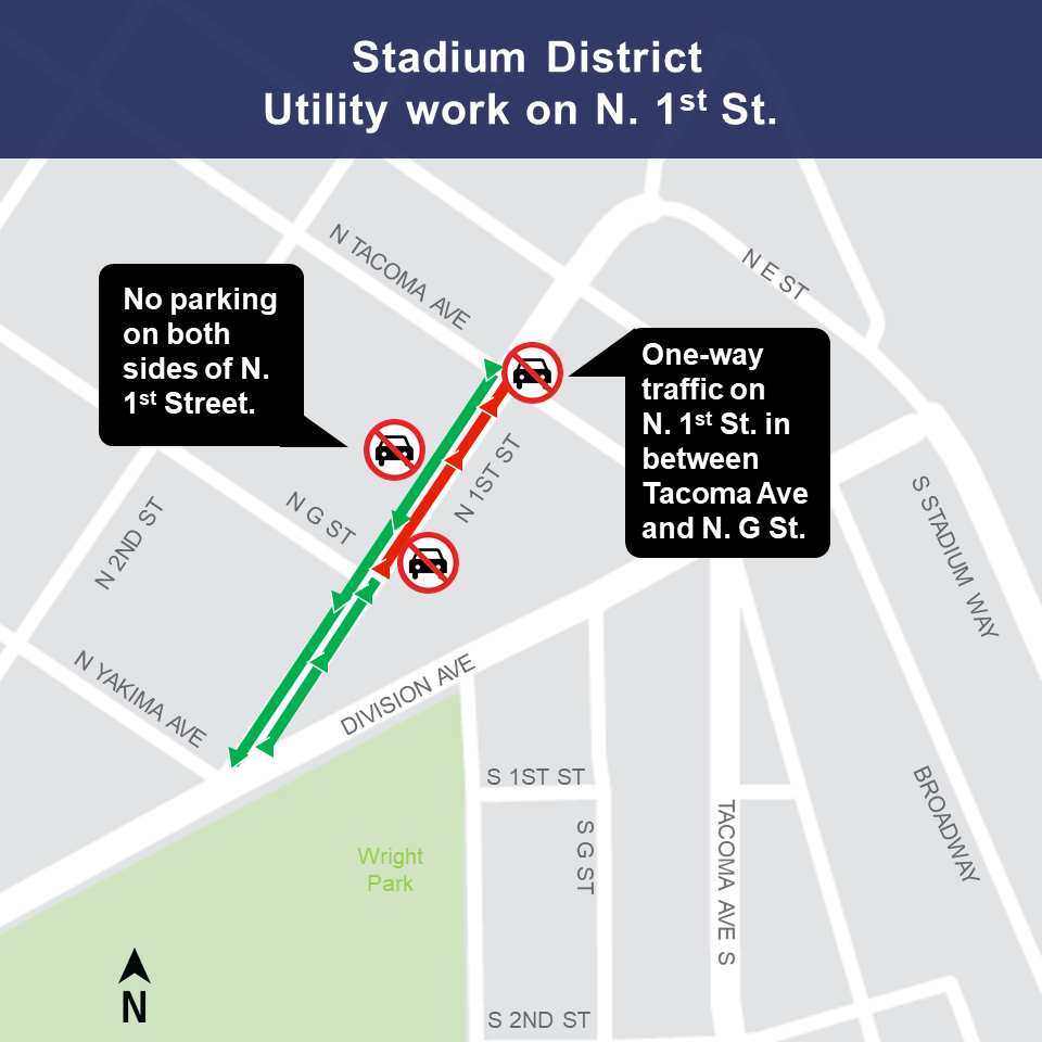 Map of utility work in the Stadium District in early January.