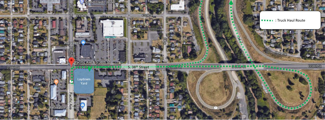 Hilltop Tacoma Link Extension construction staging map.