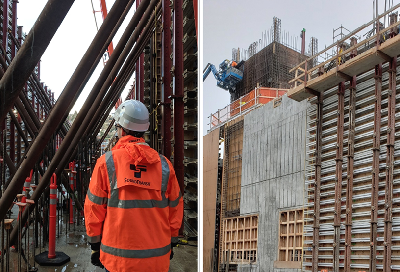 Image of steel supports and concrete forms for station walls at Judkins Park, East Link Extension