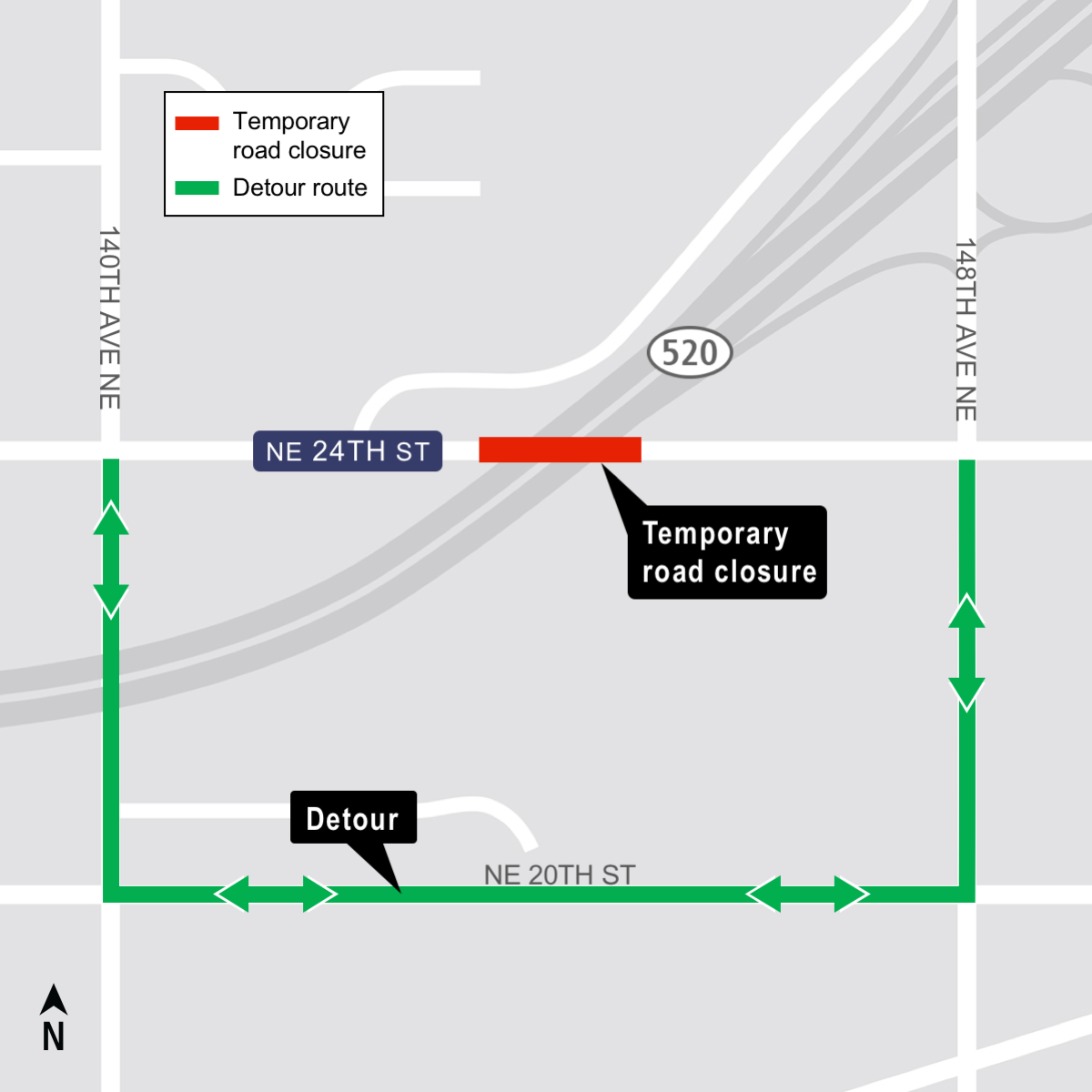 Map of Northeast 24th Street closure.