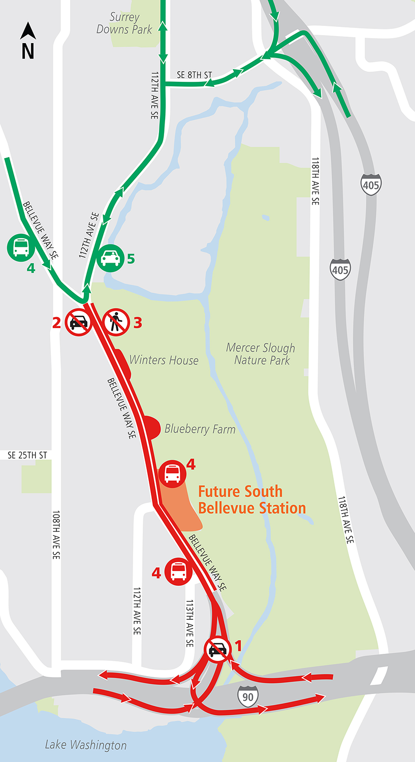 East Link South Bellevue all I-90 ramps closed map