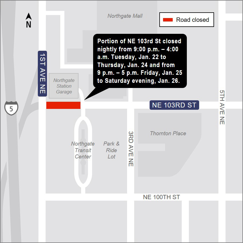 Northgate Station 103rd Street closures