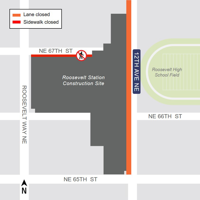 Roosevelt Station lane closure map.