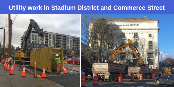 Utility work in the Stadium District and on Commerce Street