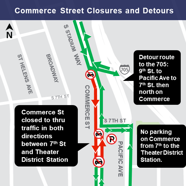 Map of construction around Commerce Street week of February 25