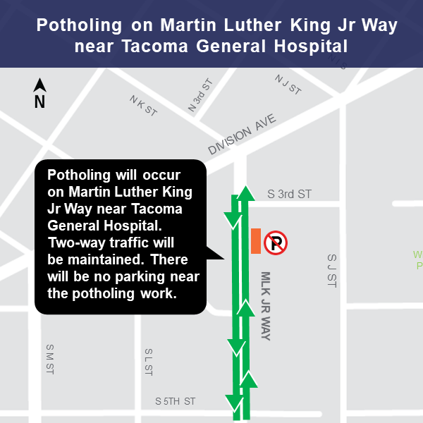 Martin Luther King Jr. Way near 3rd St lane restrictions map for potholing.