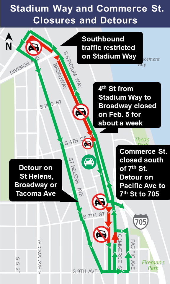 Stadium and Commerce closures map