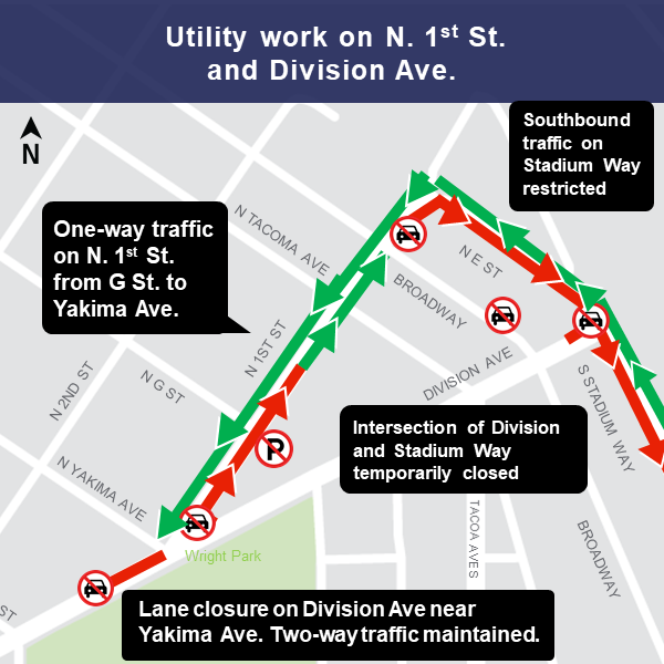 North 1st Street between G Street and Yakima Avenue map