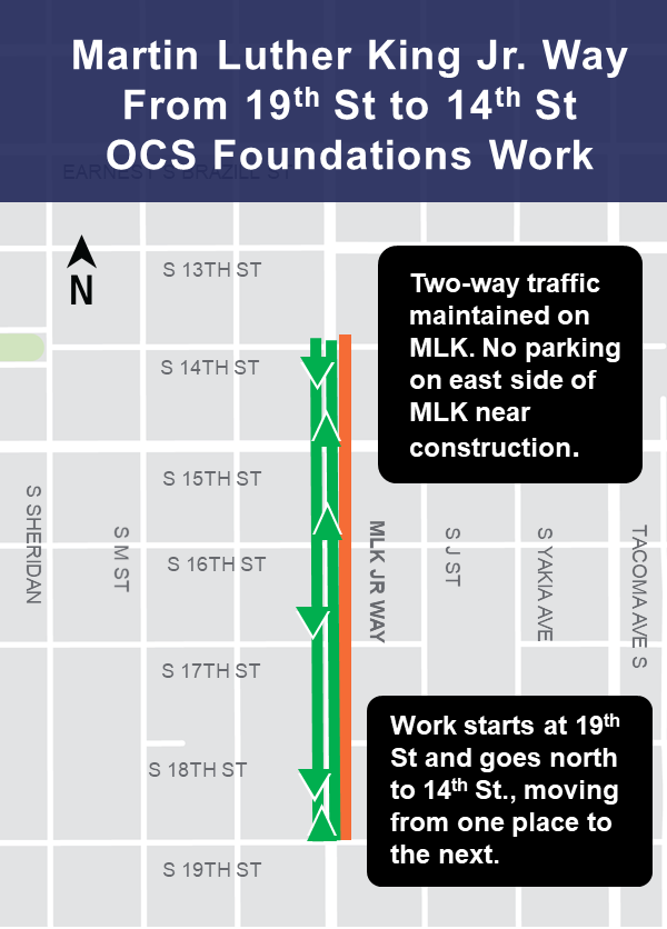 Hilltop Tacoma Link Extension ocs foundations work on MLK map
