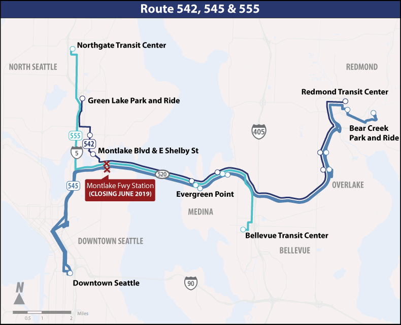 Map of Montlake Freeway Station closure service changes