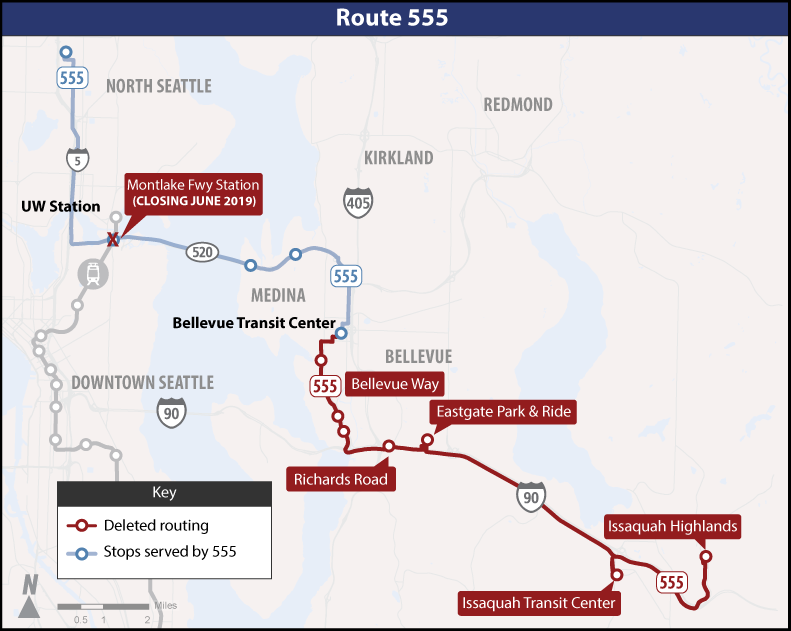 Map of 555 SIP route changes 2019