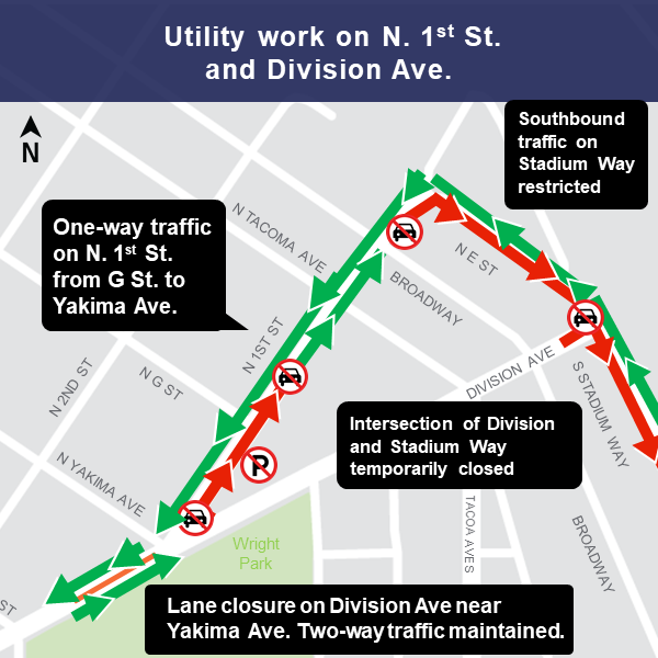 Map of utility work on N 1st and Division week of February 25