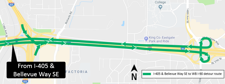 bellevue way southeast to westbound i-90 detour map