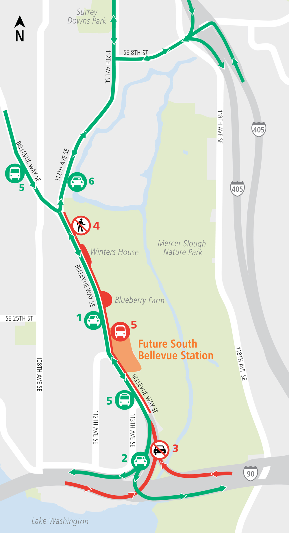 Bellevue Way Southeast ramps close map