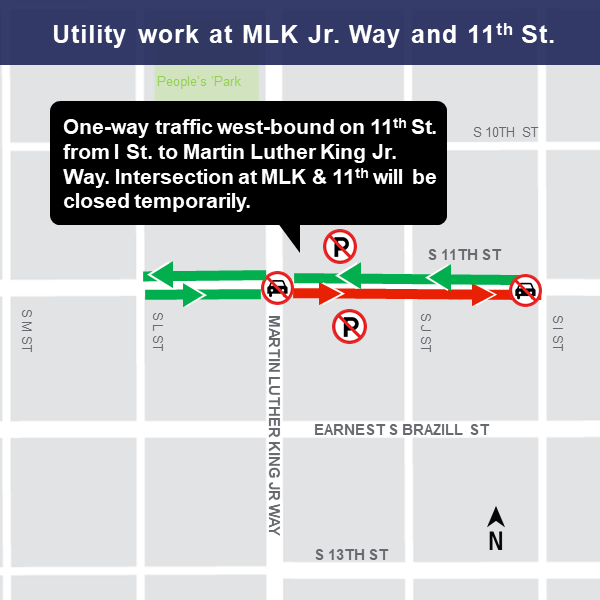 Map of construction impact at MLK Jr. Way.