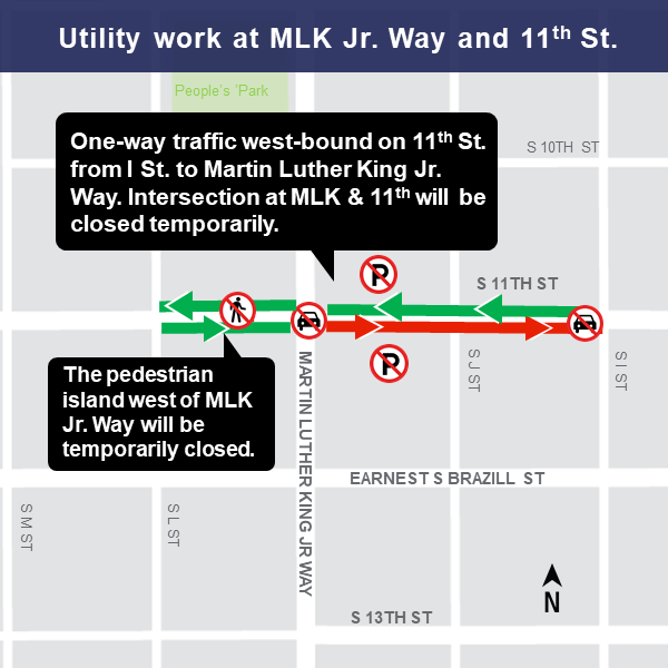 Map of construction impacts at MLK and 11th.