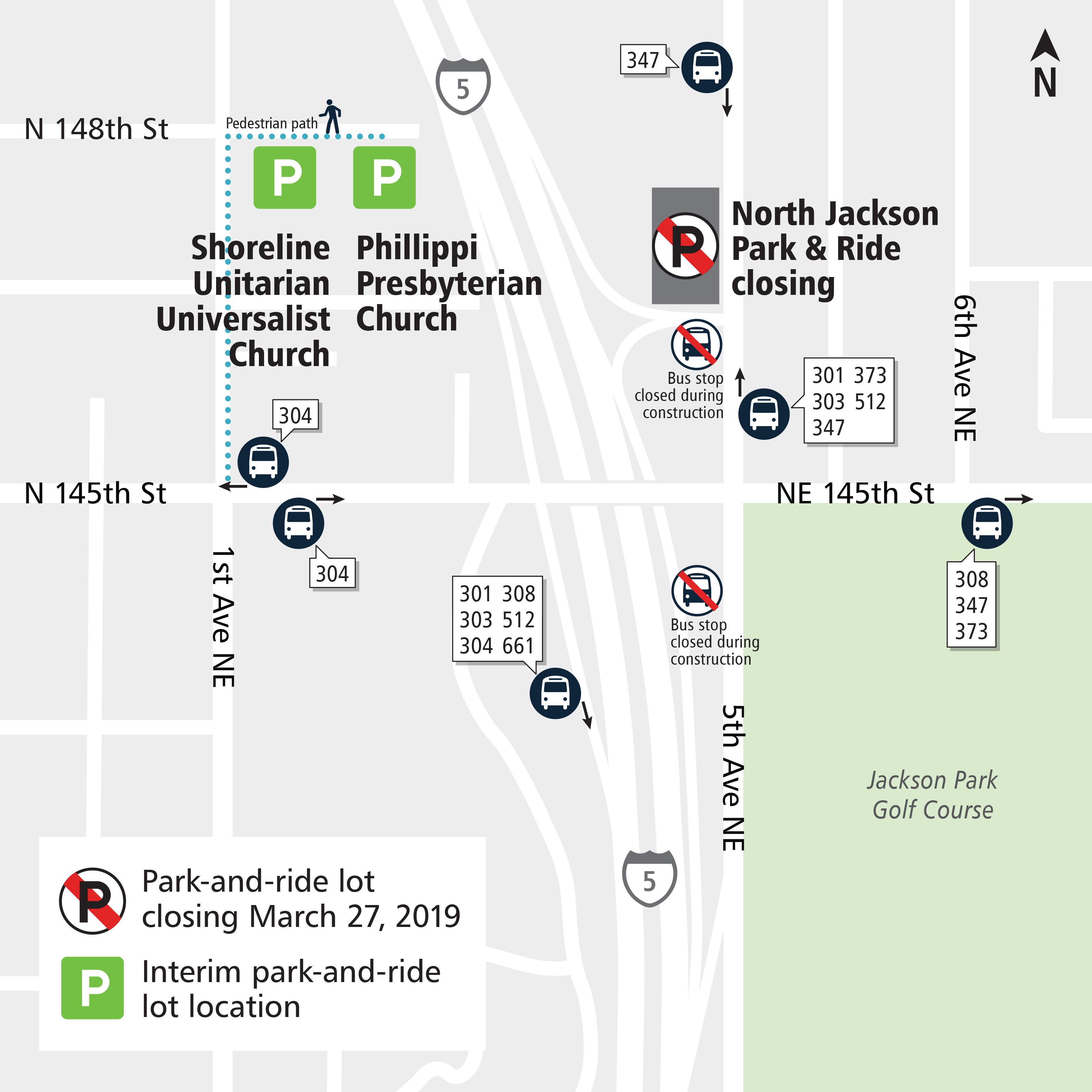 Map of Jackson Park-and-Ride lot closure, March 2019