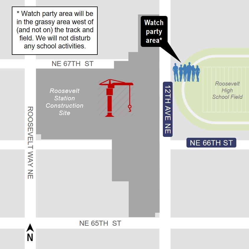 Map of Roosevelt Station crane removal watch party area March 2019