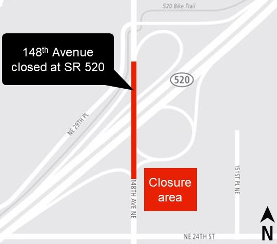 Map of 148th Street Northeast construction impact.