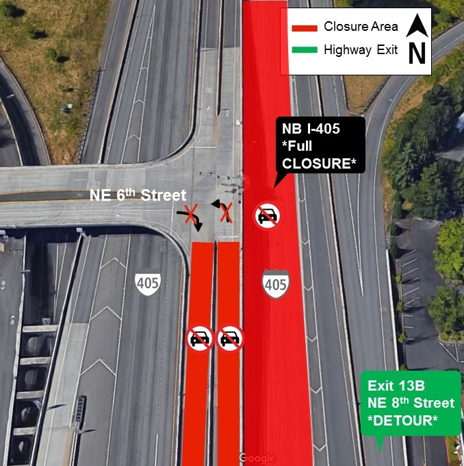 Map of I-405 closures for Monday, June 19.