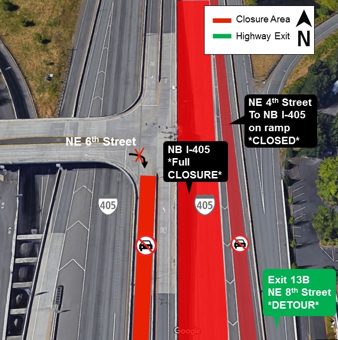 Map of I-405 closures on June 13.