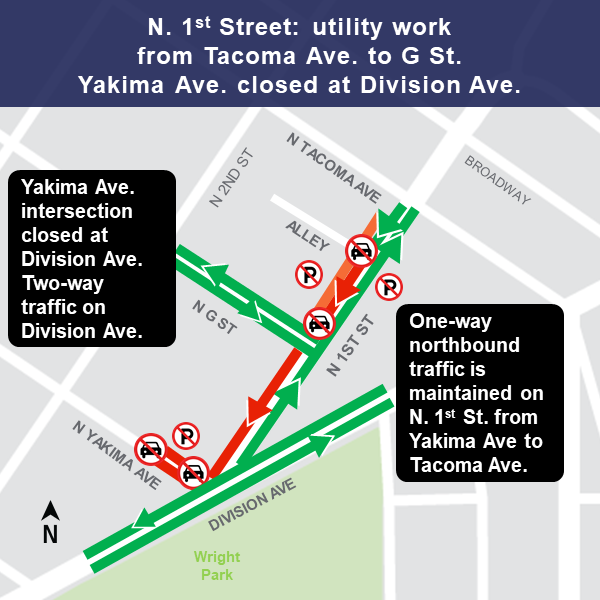 Map of North 1st Street construction impacts.