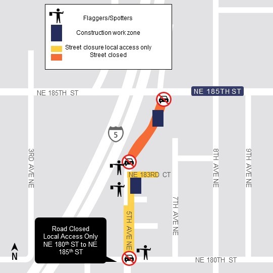 Map detailing work on 5th Avenue Northeast.