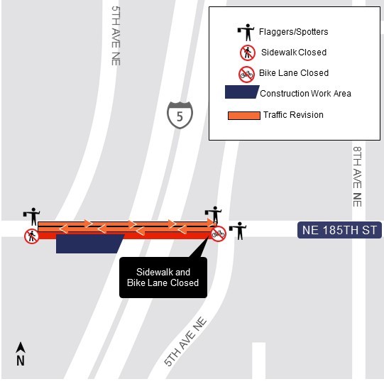 Map of lane restrictions on Northeast 185th Street.