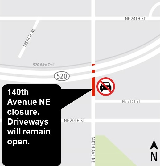 Map of 140th Avenue Northeast closure.